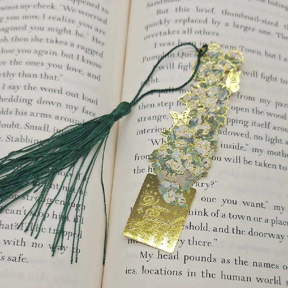 3/$15 Van Gogh Roses Gold and Green Metal Bookmark with Tassel - Picture 2 of 4